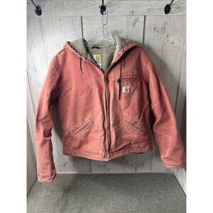 Vintage Carhartt Womens Large Sherpa Lined Hooded Jacket Rare Rust Red Zip Up